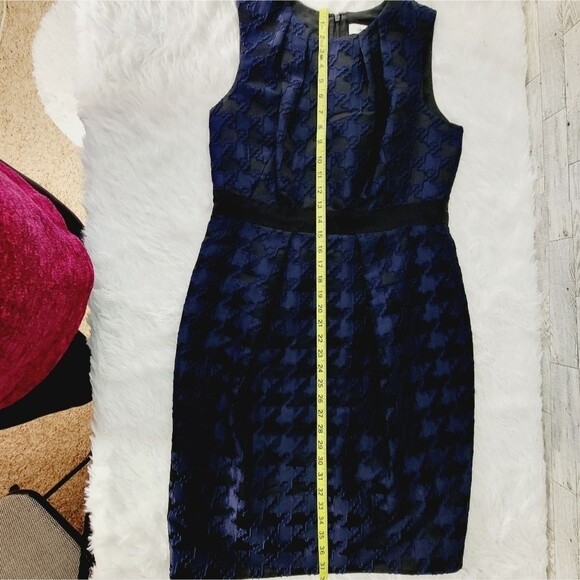 Carmen Marc Volvo Sheath Dress Houndstooth Jaquared Textured Blue Black  Size 10 - Picture 9 of 12